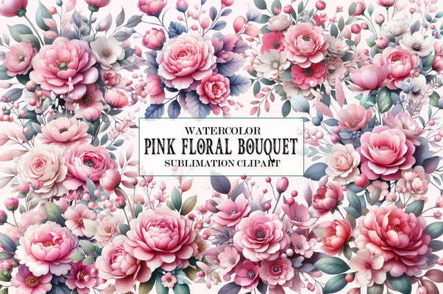Watercolor Pink Floral Bouquet Clipart Sublimation SVGista 