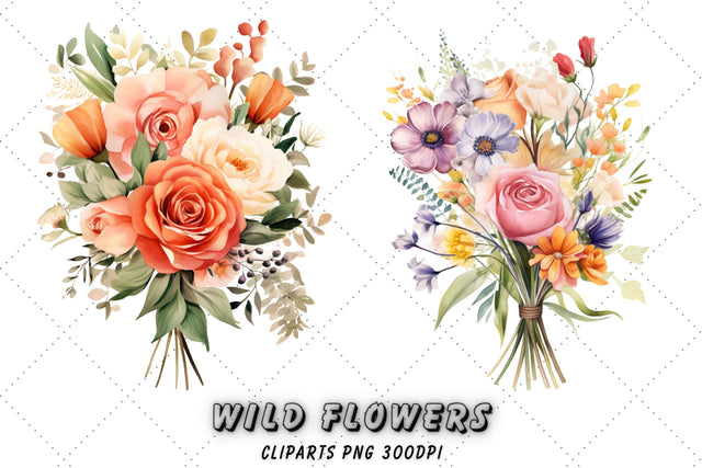 Watercolor Pink Floral Bouquets - Watercolor Floral Clipart - Pink Floral Bouquets Sublimation FloridPrintables 