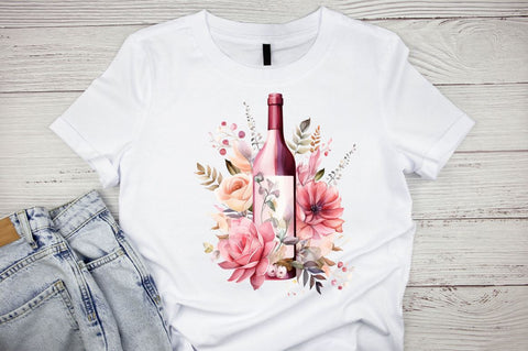 Watercolor Pink Florals Wine Bottle Clipart Bundle Sublimation Designangry 