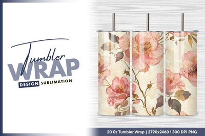 Watercolor pink flower seamless pattern tumbler png Sublimation Regulrcrative 