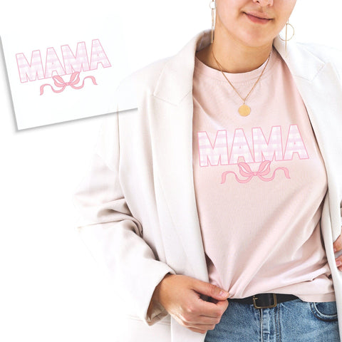 Watercolor Pink Gingham Mama DTF Transfer Physical So Fontsy T-Shirt Iron-On Transfer Shop