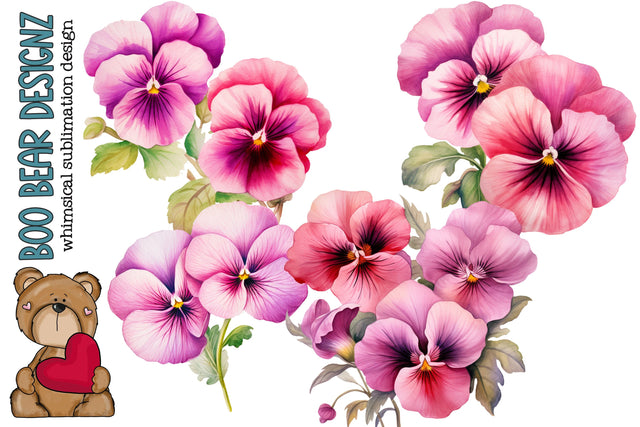Watercolor Pink Pansy Clipart Sublimation Boo Bear Designz 