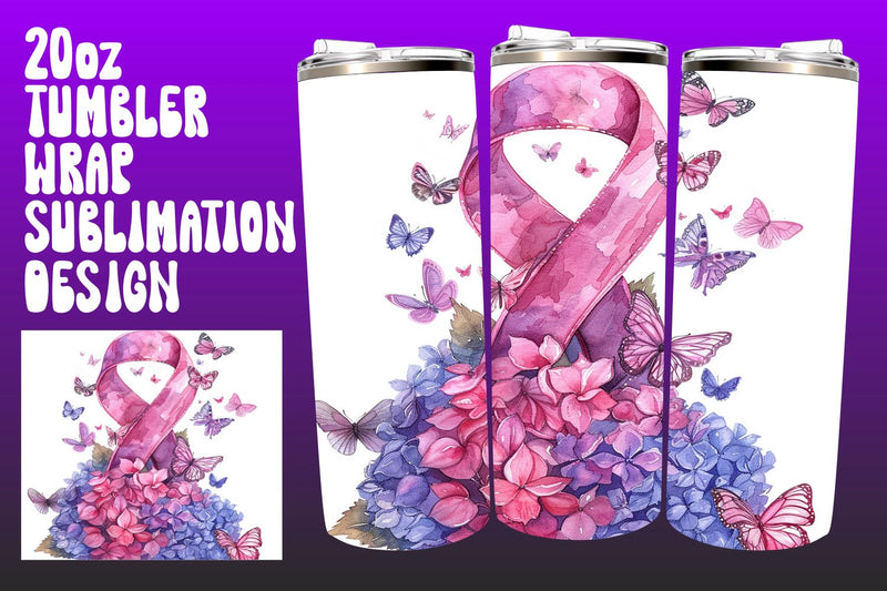 Watercolor Pink Ribbon Cancer Tumbler Sublimation afrosvg 