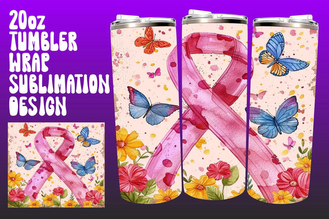 Watercolor Pink Ribbon Cancer Tumbler Sublimation afrosvg 