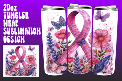 Watercolor Pink Ribbon Cancer Tumbler Sublimation afrosvg 
