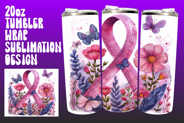 Watercolor Pink Ribbon Cancer Tumbler Sublimation afrosvg 