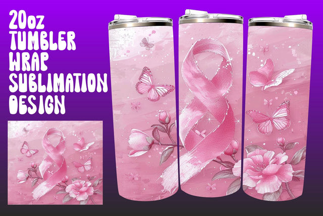 Watercolor Pink Ribbon Floral Tumbler Sublimation afrosvg 