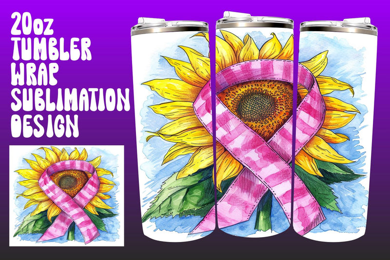 Watercolor Pink Ribbon Tumbler Design Sublimation afrosvg 