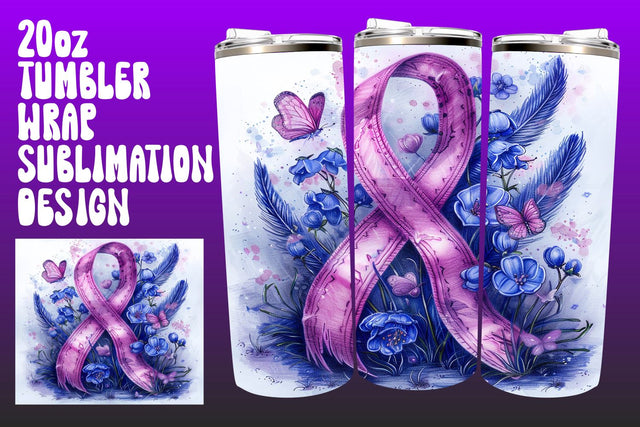 Watercolor Pink Ribbon Tumbler Sublimation afrosvg 