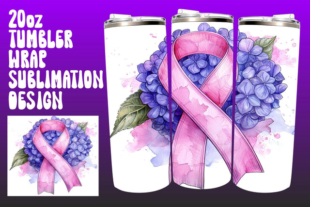 Watercolor Pink Ribbon Tumbler Sublimation afrosvg 