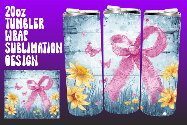 Watercolor Pink Ribbon Tumbler Wrap Sublimation afrosvg 