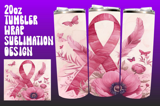 Watercolor Pink Ribbon Tumbler Wrap Sublimation afrosvg 