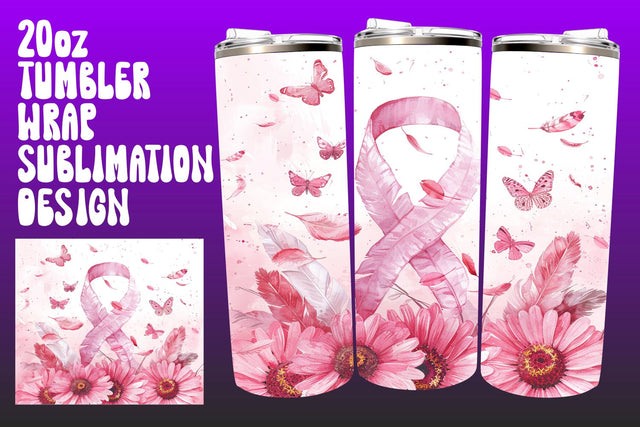 Watercolor Pink Ribbon Tumbler Wrap Sublimation afrosvg 