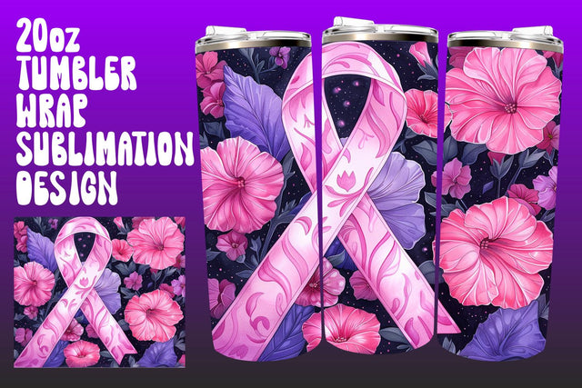 Watercolor Pink Ribbon Tumbler Wrap Sublimation afrosvg 
