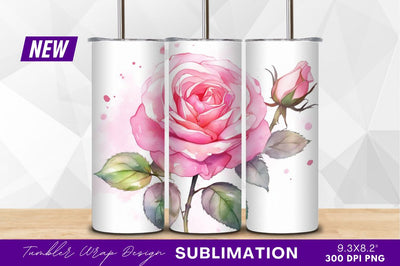 Watercolor pink rose and bud clipart png Sublimation Regulrcrative 