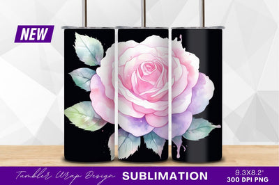 Watercolor pink rose clipart on black background Sublimation Regulrcrative 