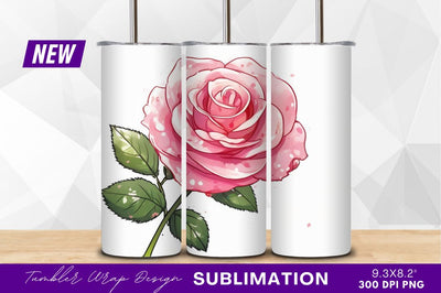 Watercolor pink rose with leaves clipart png Sublimation Regulrcrative 
