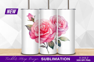 Watercolor pink roses and bud clipart png Sublimation Regulrcrative 