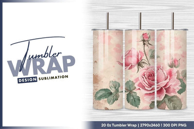 Watercolor pink roses and buds tumbler png Sublimation Regulrcrative 