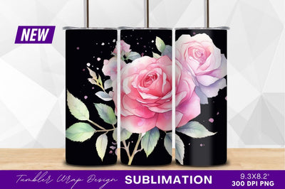 Watercolor pink roses clipart on black background Sublimation Regulrcrative 