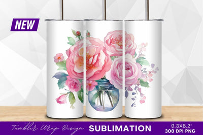 Watercolor pink roses in vase clipart png Sublimation Regulrcrative 