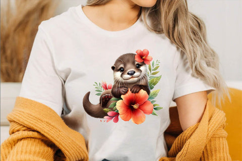 Watercolor Playful Otter Pups Sublimation Clipart Bundle Sublimation SVGArt 