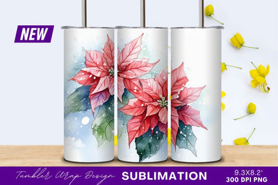 Watercolor Poinsettia Flowers Tumbler Png Design Sublimation Regulrcrative 