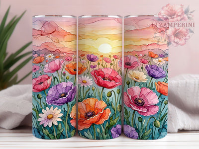 Watercolor Poppy Tulip Bouquet 20oz Tumbler, Watercolor Style, Poppy Motif, Tulip Accent, Floral Bouquet, Sublimation Wrap, 20oz Tumbler, Artistic Charm Sublimation Li Zamperini 