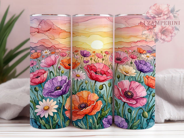 Watercolor Poppy Tulip Bouquet 20oz Tumbler, Watercolor Style, Poppy Motif, Tulip Accent, Floral Bouquet, Sublimation Wrap, 20oz Tumbler, Artistic Charm Sublimation Li Zamperini 