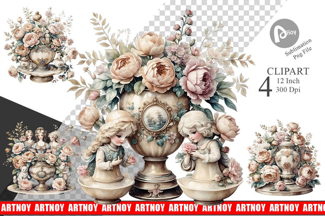 Watercolor Porcelain Figurine Clipart Sublimation artnoy 
