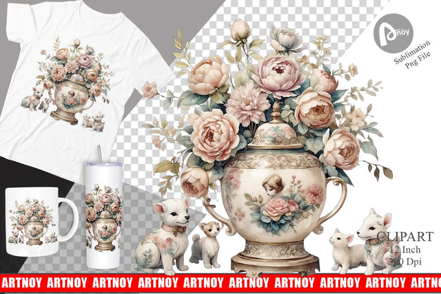 Watercolor Porcelain Figurine Clipart Sublimation artnoy 