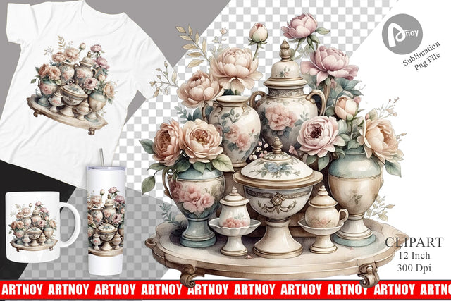 Watercolor Porcelain Figurine Clipart Sublimation artnoy 