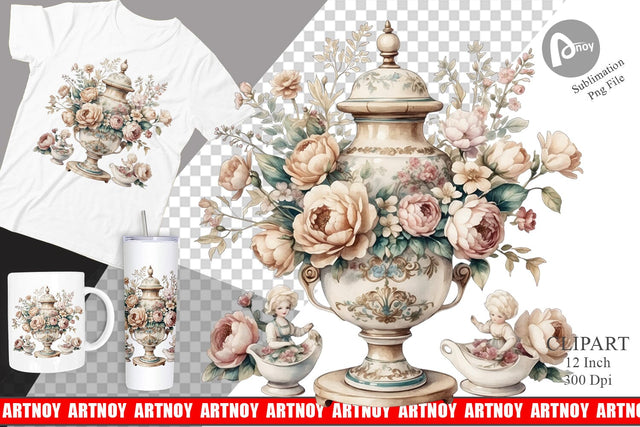 Watercolor Porcelain Figurine Clipart Sublimation artnoy 