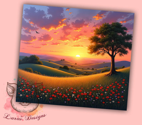 Watercolor Prairie Sunset 20oz Tumbler, Watercolor Design, Sublimation Tumbler, 20oz Tumbler, Sunset Drinkware, Nature Inspired Gift, Artistic Tumbler Wrap Sublimation Lara' s Designs 
