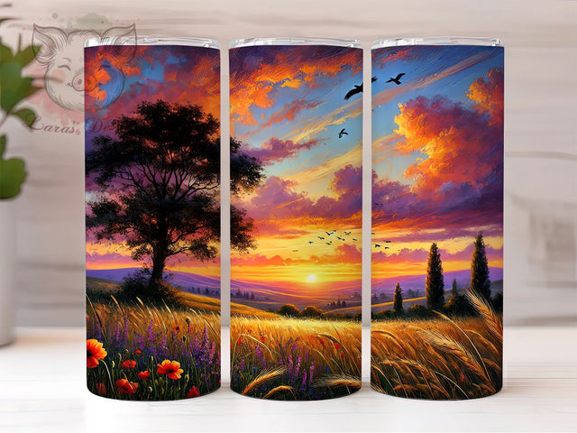 Watercolor Prairie Sunset 20oz Tumbler, Watercolor Design, Sublimation Tumbler, 20oz Tumbler, Sunset Drinkware, Nature Inspired Gift, Artistic Tumbler Wrap Sublimation Lara' s Designs 