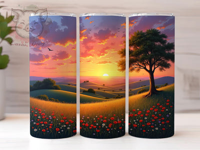 Watercolor Prairie Sunset 20oz Tumbler, Watercolor Design, Sublimation Tumbler, 20oz Tumbler, Sunset Drinkware, Nature Inspired Gift, Artistic Tumbler Wrap Sublimation Lara' s Designs 
