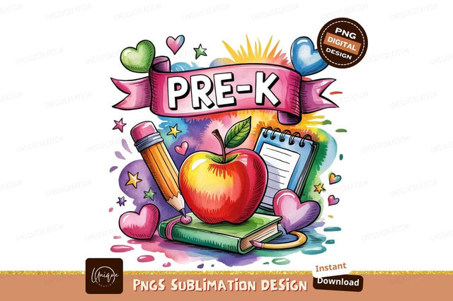 Watercolor Pre K Learning Still Life Sublimation Designangry 