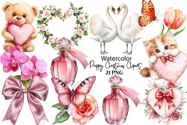 Watercolor Preppy Christmas Clipart Sublimation SVGArt 