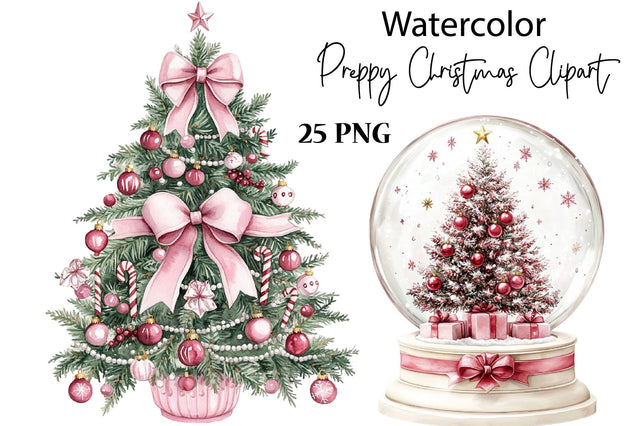 Watercolor Preppy Christmas Clipart Sublimation SVGArt 