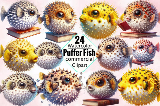 Watercolor Puffer Fish Sublimation Clipart Bundle Sublimation SVGArt 