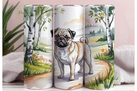 Watercolor Pug 20oz Tumbler Wrap Sublimation PixelChick 