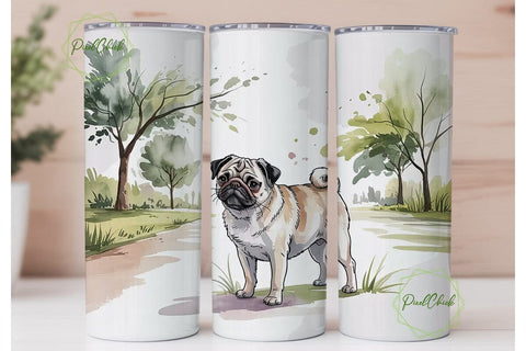 Watercolor Pug 20oz Tumbler Wrap Sublimation PixelChick 