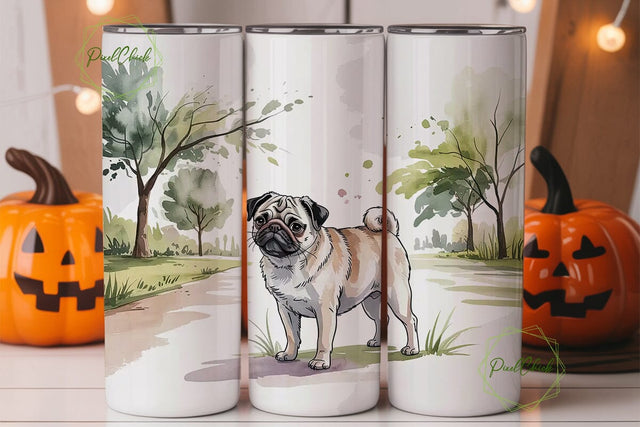 Watercolor Pug 20oz Tumbler Wrap Sublimation PixelChick 