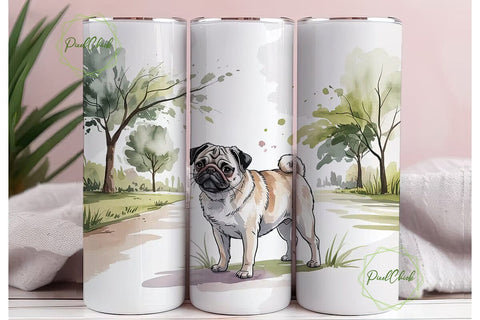 Watercolor Pug 20oz Tumbler Wrap Sublimation PixelChick 