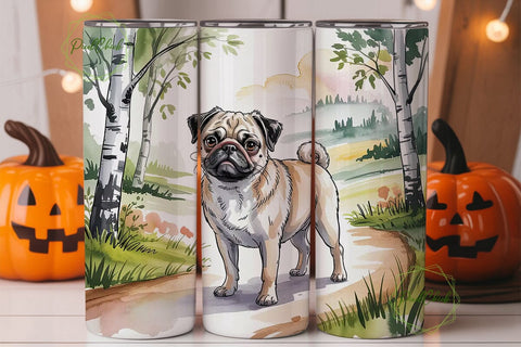 Watercolor Pug 20oz Tumbler Wrap Sublimation PixelChick 