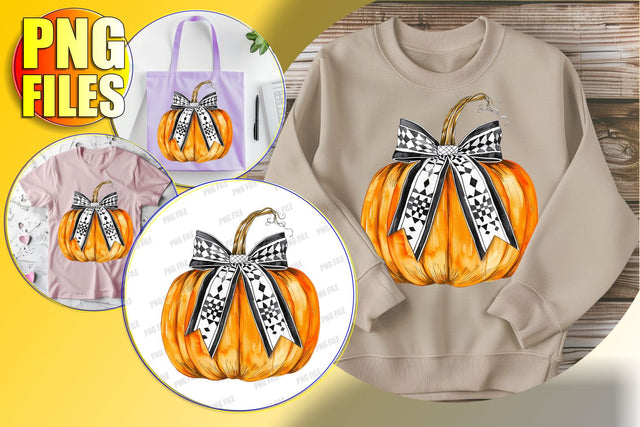 Watercolor Pumpkin Bow Design PNG for Autumn Sublimation afrosvg 