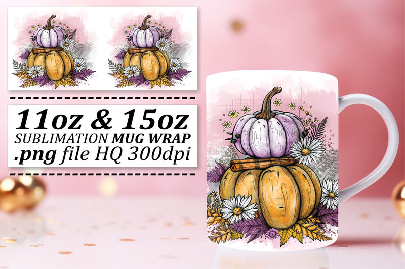 Watercolor Pumpkin Design Mug Wrap 11oz/15oz Sublimation afrosvg 