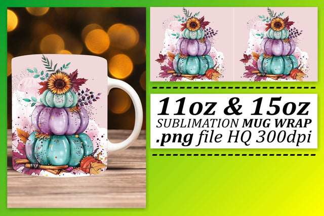 Watercolor Pumpkin Fall Mug Wrap Design 11oz/15oz Sublimation afrosvg 