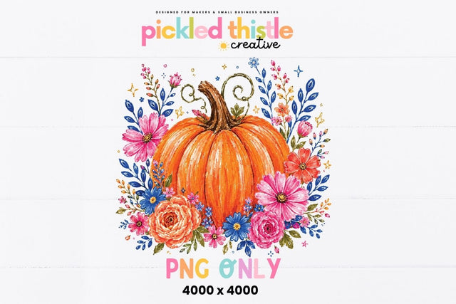 Watercolor Pumpkin Floral PNG, Fall Sublimation Design Sublimation Pickled Thistle Creative 