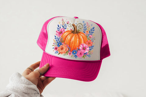 Watercolor Pumpkin Floral PNG, Fall Sublimation Design Sublimation Pickled Thistle Creative 